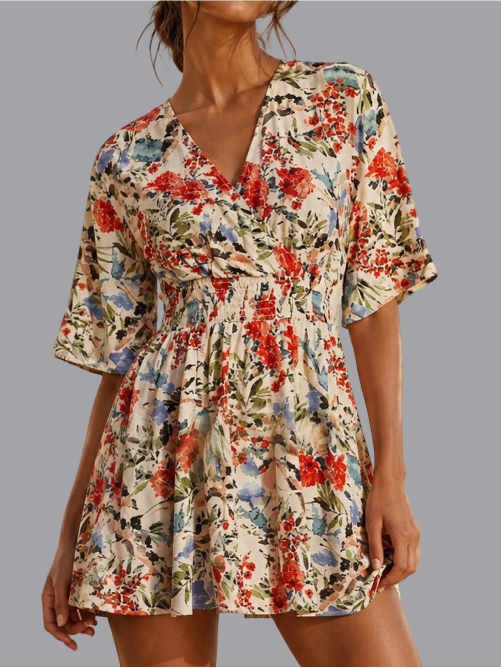 Zara Floral V-Neck Mini Dress